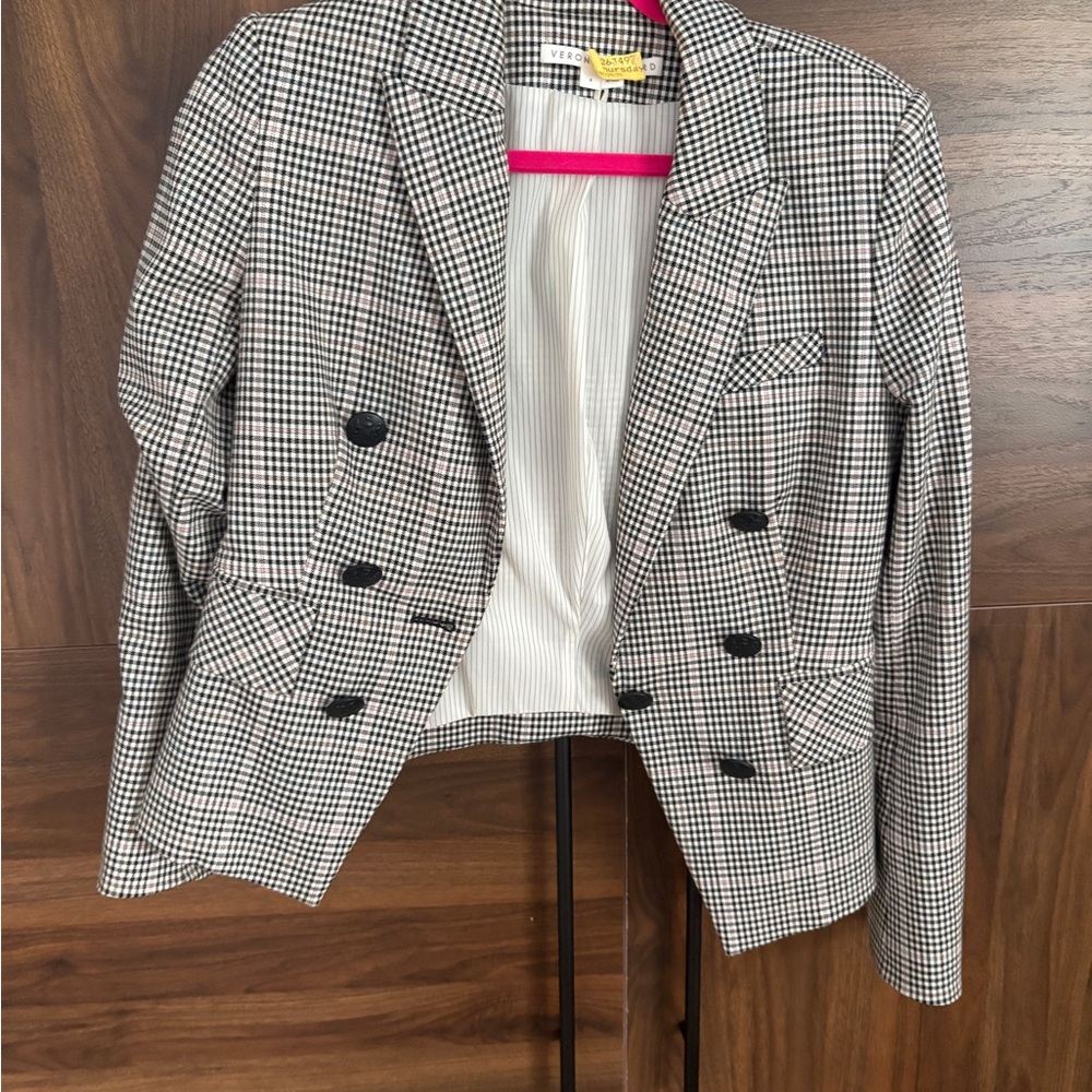 Veronica Beard Black, Tan and White Checkered Blazer sz 4
